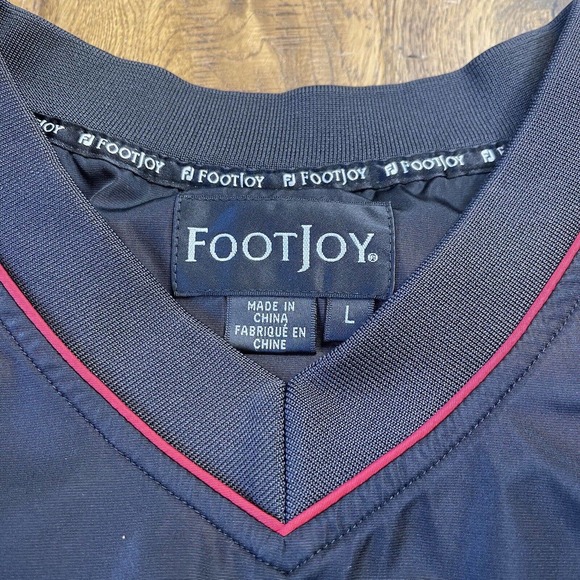 Footjoy FJ Mens L Black Red Trim Long Sleeve V Neck Windbreaker Golf Pullover - Picture 2 of 7
